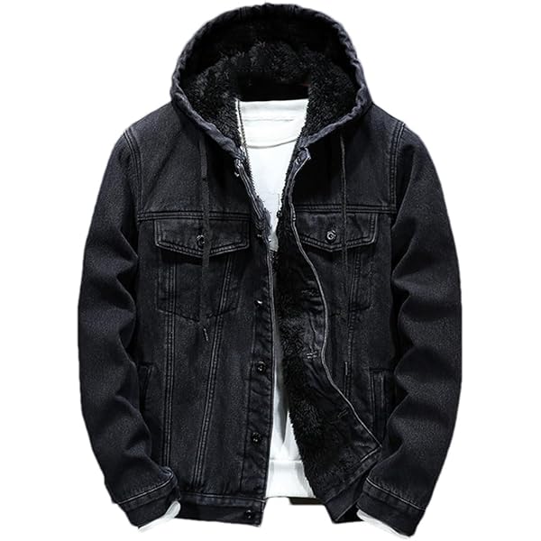 Men's Fleece Hoodie Jean Jacket Sherpa Lined Denim Hood Jackets